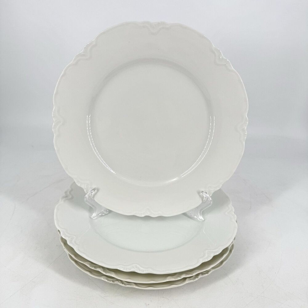 Set of 4 Haviland Ranson Salad Plates 8.5” White Porcelain France Scalloped Edge